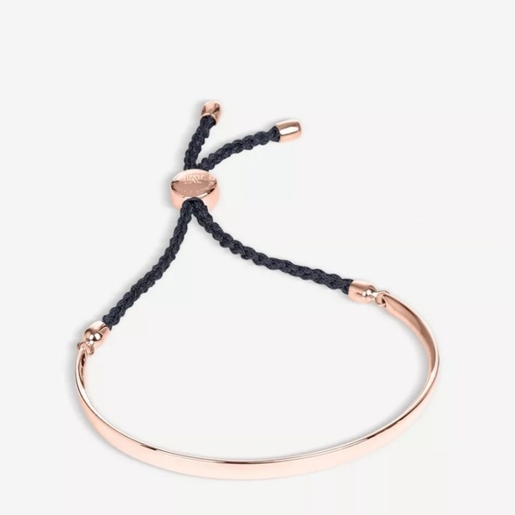 MONICA VINADER Fiji Friendship Bracelet 18K Rose Gold Vermeil Black Rope - Picture 1 of 7